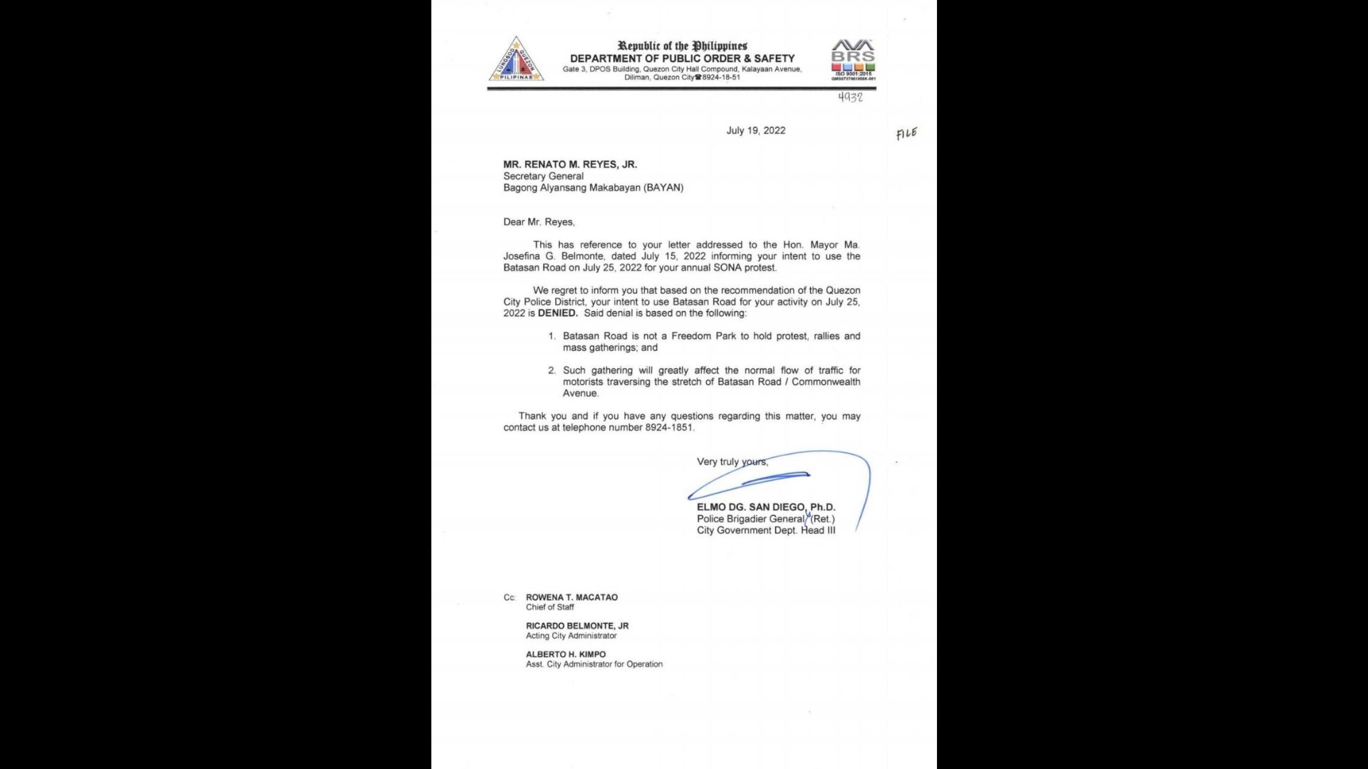 Hirit ng grupong BAYAN na makapagsagawa ng kilos protesta sa Batasan Road sa SONA ni PBBM, hindi pinayagan