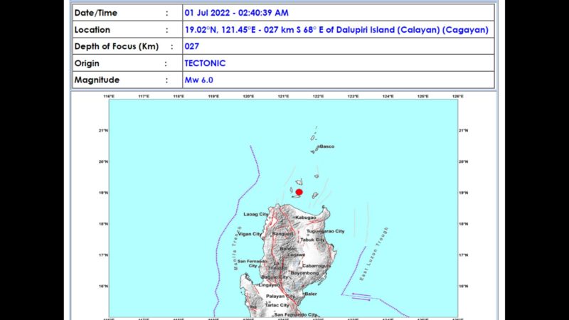 Dalupiri Island, Cagayan niyanig ng magnitue 6.0 na lindol