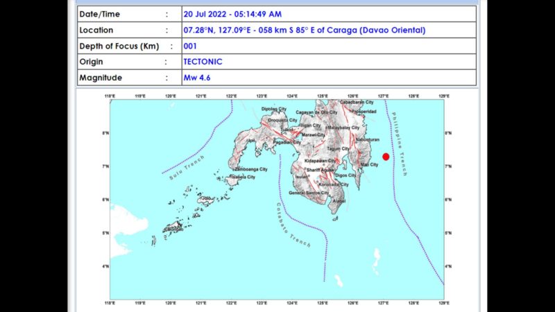 Caraga, Davao Oriental niyanig ng magnitude 4.6 na lindol