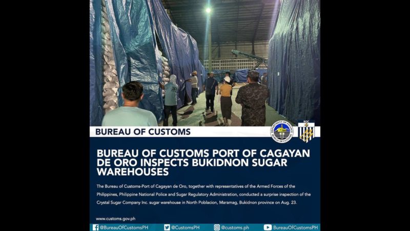 Ilang bodega ng asukal sa Bukidnon, ininspeksyon ng Customs