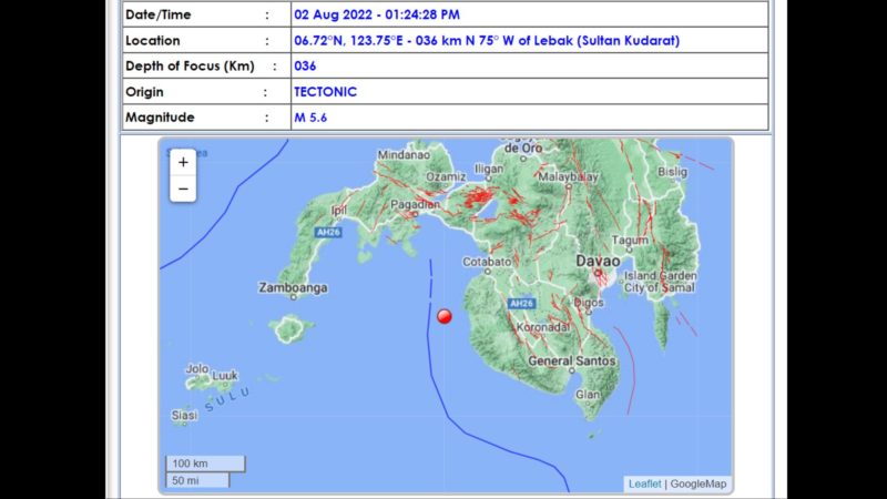 Sultan Kudarat niyanig ng magnitude 5.6 na lindol