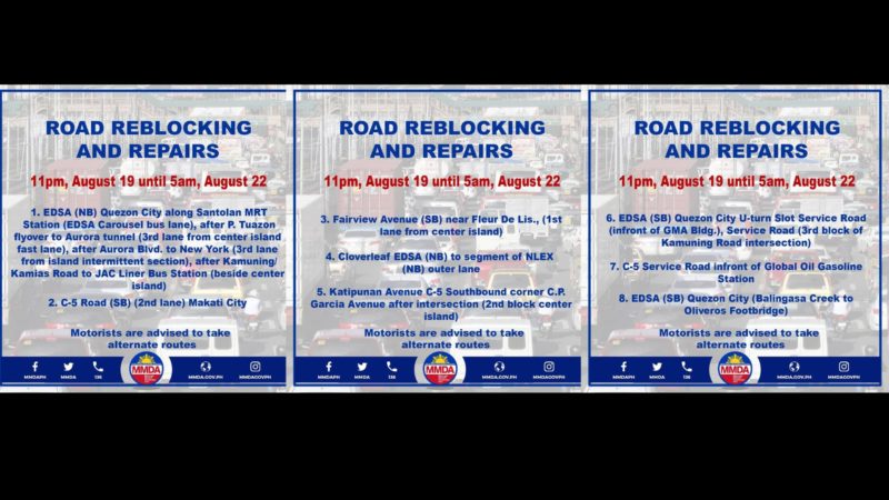 DPWH magsasagawa ng weekend road reblocking sa ilang pangunahing lansangan