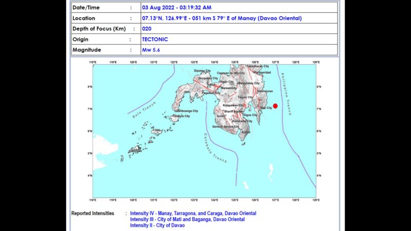 Manay, Davao Oriental niyanig ng magnitude 5.6 na lindol