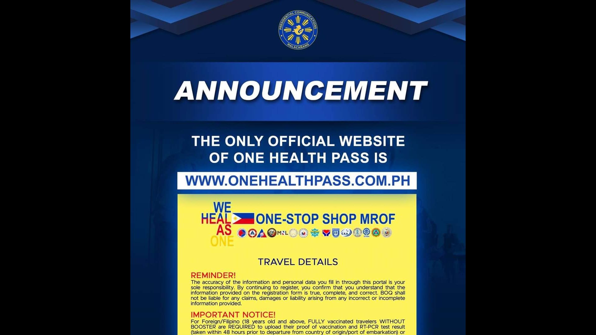 DOH muling nagpaalala sa mga biyahero hinggil sa One Health Pass