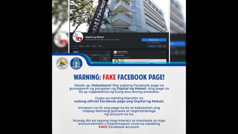 Makati City LGU binalaan ang publiko sa pekeng FB page ng Ospital ng Makati