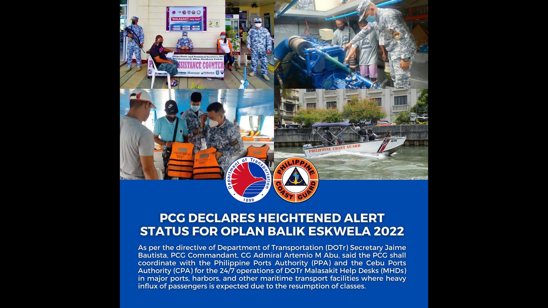 PCG nasa heightened alert status para sa pagpapatupad ng Oplan Balik Eskwela 2022