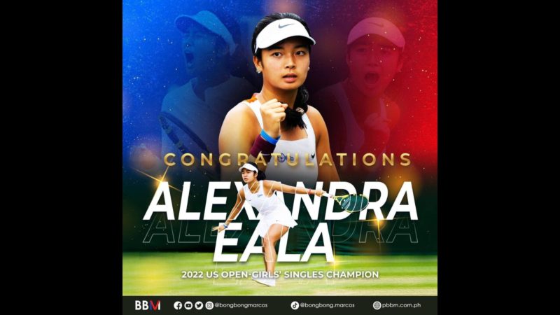 Pangulong Marcos binati si Alex Eala sa tagumpay nito sa US Open