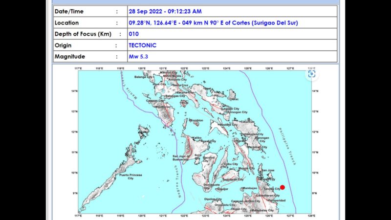 Surigao de Sur niyanig ng magnitude 5.4 na lindol