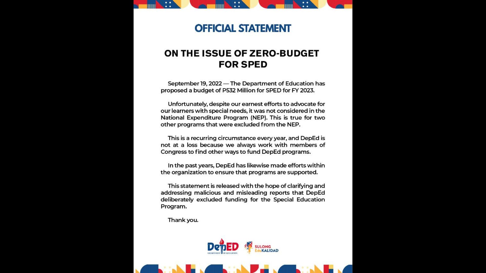 DepEd kinumpirmang walang inilaang pondo para sa mga estudyanteng may special needs sa 2023 national budget