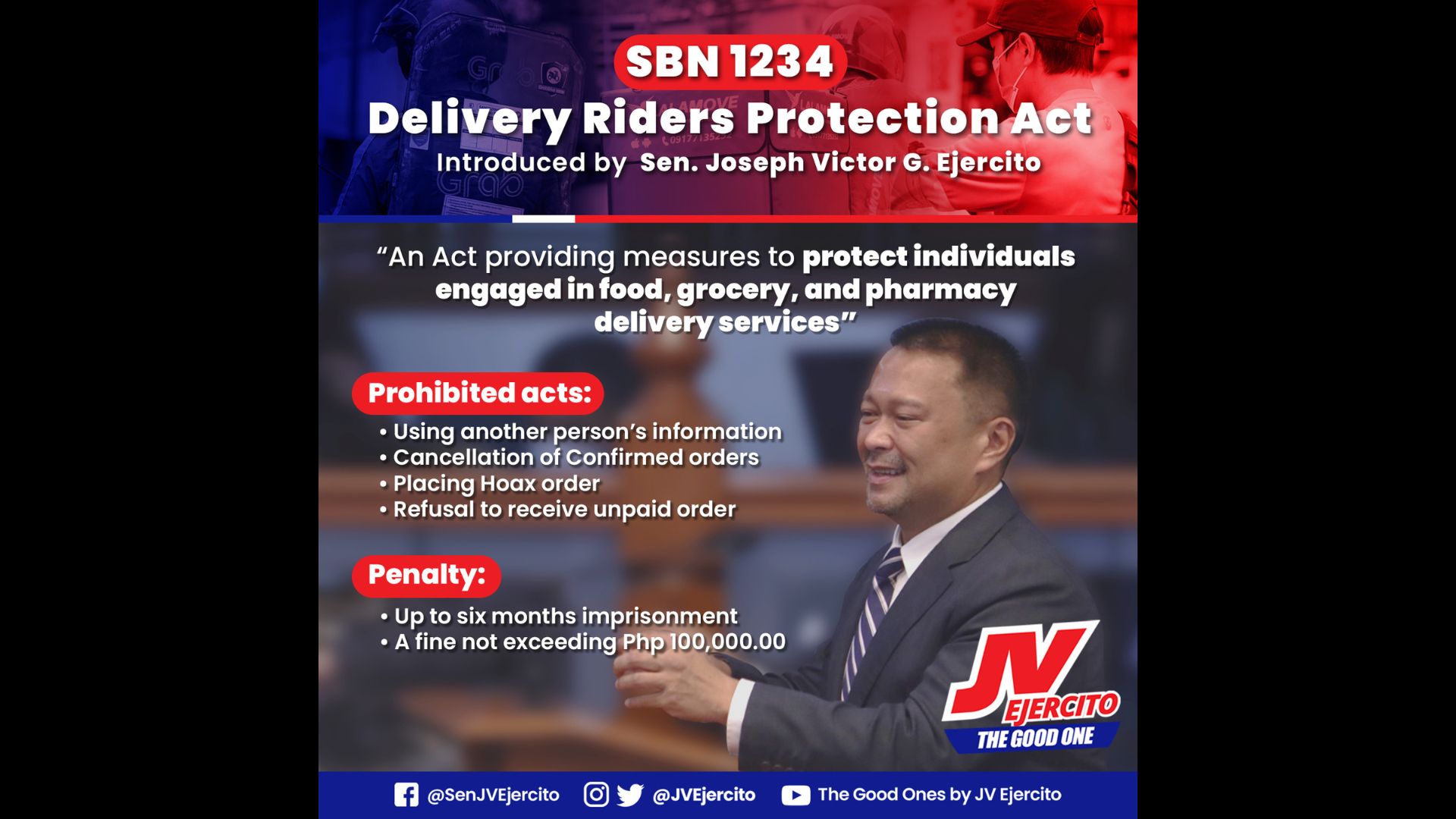 Panukalang batas na magbibigay ng proteksyon sa riders laban sa  “hoax orders” inihain sa Senado