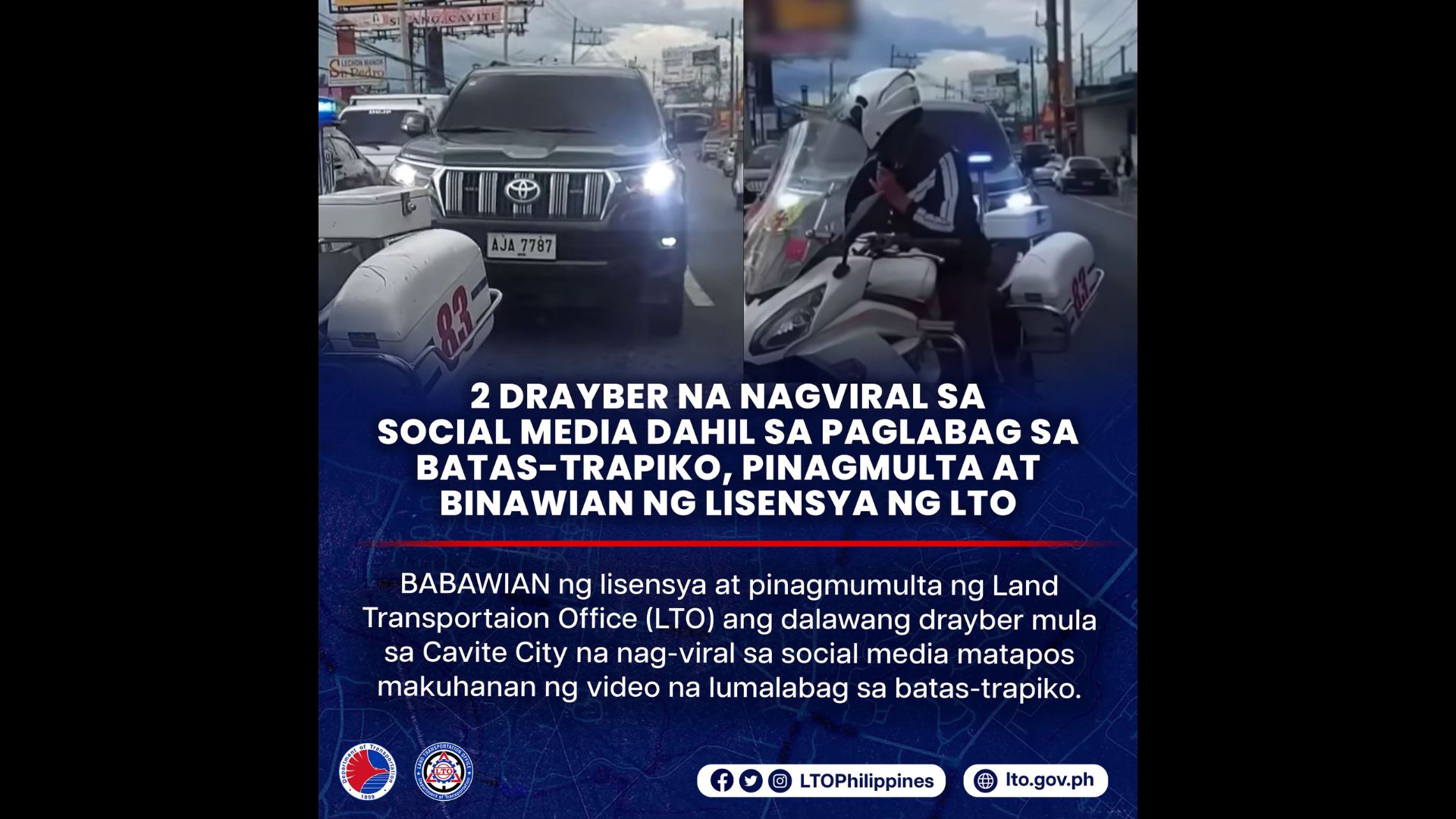 2 driver na nag-viral sa social media dahil sa paglabag sa batas-trapiko, binawian ng lisensya