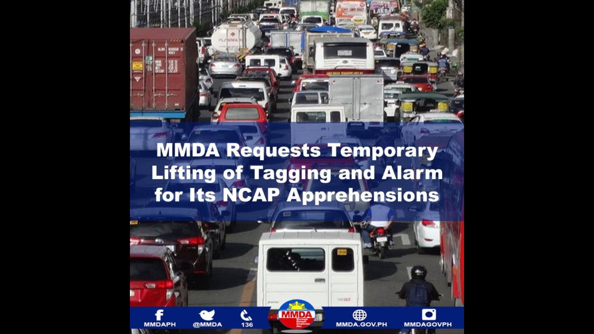 Pansamantalang pagbawi sa tagging at alarma sa mga nahuling sasakyan sa NCAP, hiniling ng MMDA sa LTO