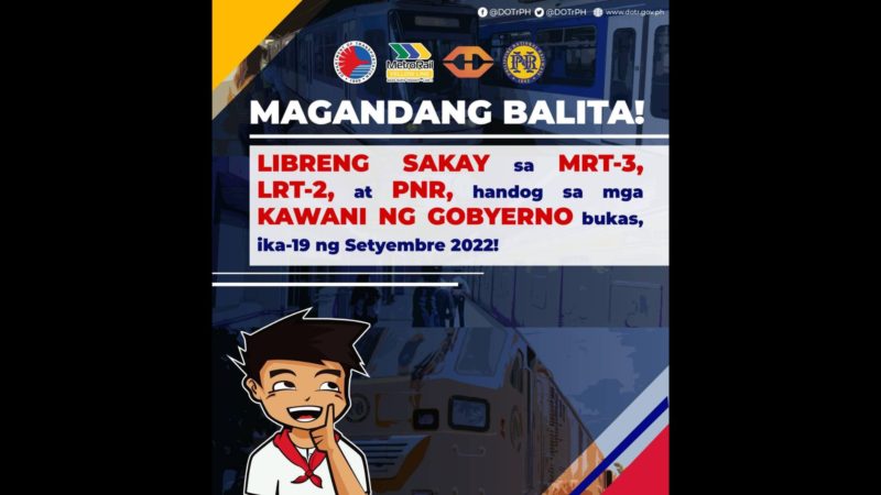 MRT-3 LRT-2 at PNR may alok na libreng sakay sa mga kawani ng gobyerno