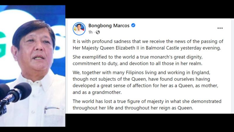Pangulong Marcos nakiramay sa pagpanaw ni Queen Elizabeth II