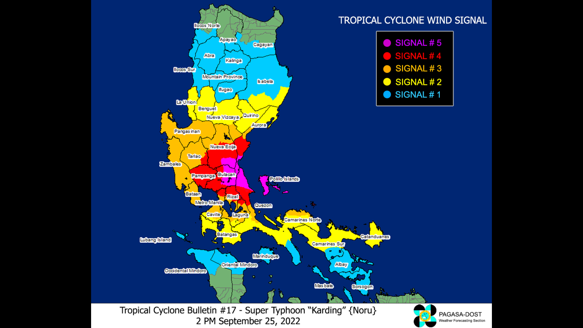 Bagyong Karding napanatili ang lakas; Signal No. 5 nakataas sa bahagi ng Quezon, Aurora, Bulacan at Nueva Ecija