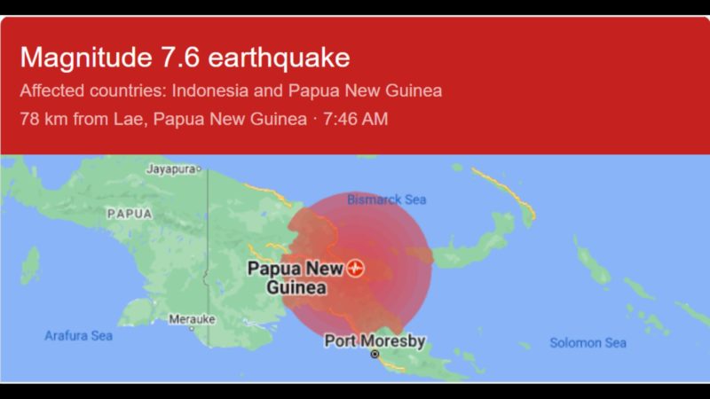 Papua New Guinea niyanig ng magnitude 7.6 na lindol