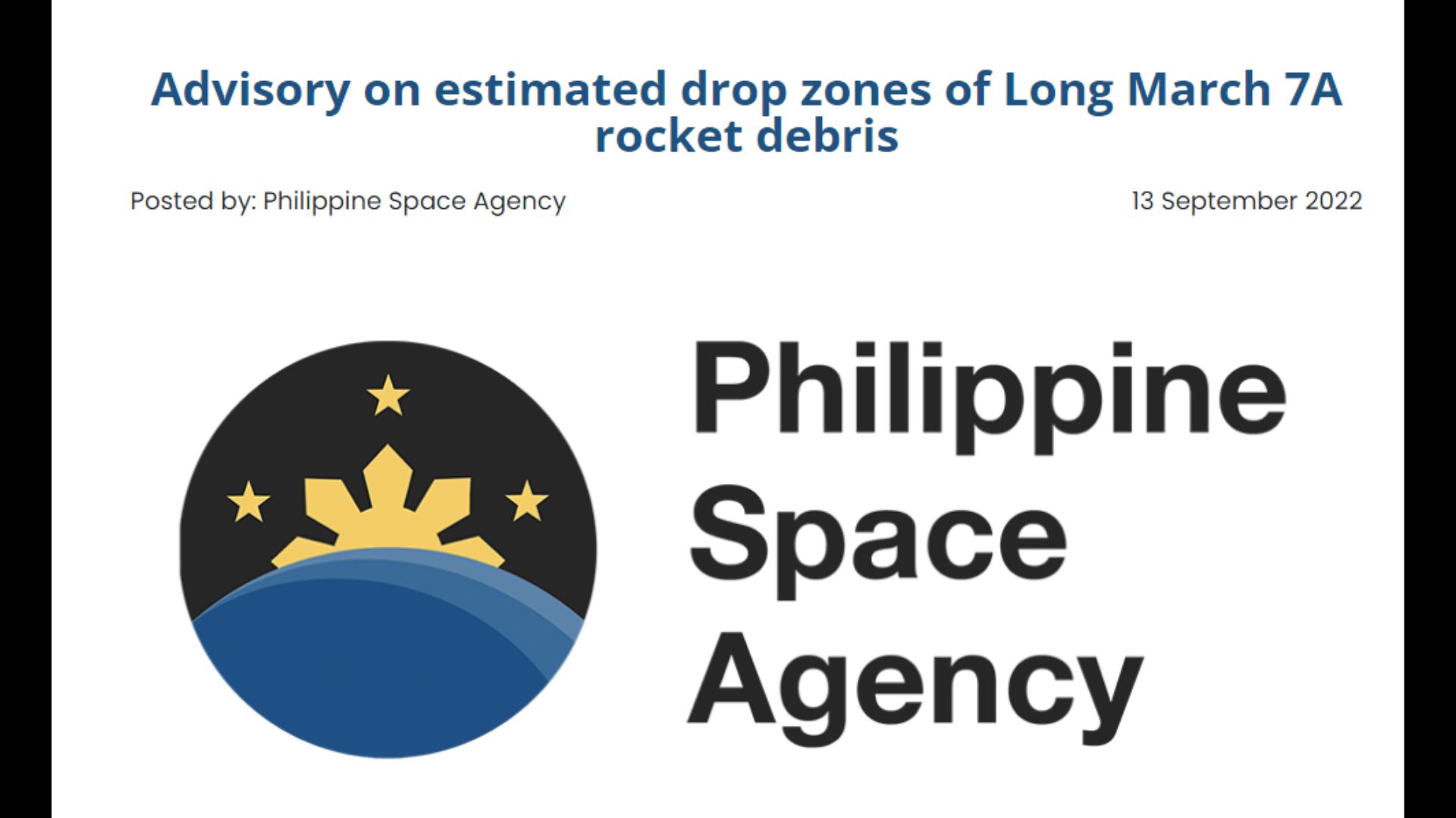 Debris mula sa pinakawalang rocket ng China maaaring bumagsak sa bahagi ng Ilocos Norte at Cagayan