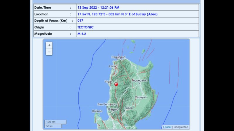 Abra niyanig ng magnitude 4.2 na lindol