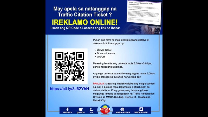 Pag-apela sa natanggap na traffic citation ticket maaari nang gawin online