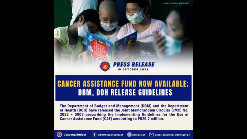 Mahigit P529M halaga ng Cancer Assistance Fund magagamit na ayon sa DBM