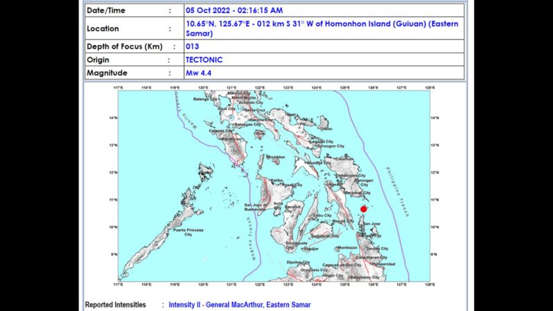 Eastern Samar dalawang beses niyanig ng magnitude 4.4 na lindol