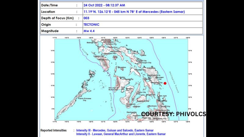 Eastern Samar niyanig ng magnitude 4.4 na lindol