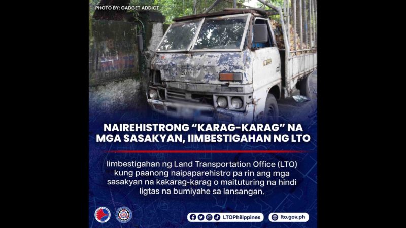 Nairerehistrong lumang-lumang mga sasakyan, iimbestigahan ng LTO