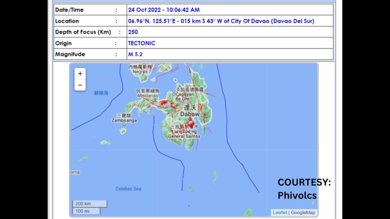 Davao Del Sur niyanig ng magnitude 5.3 na lindol