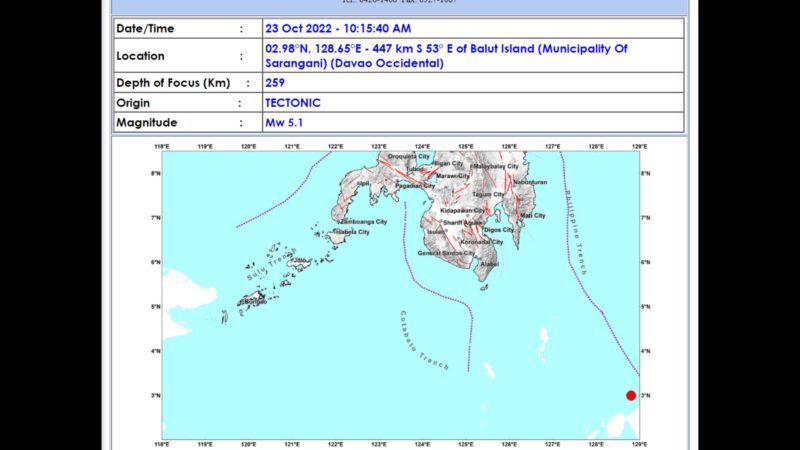 Sarangani, Davao Occidental niyanig ng magnitude 5.1 na lindol