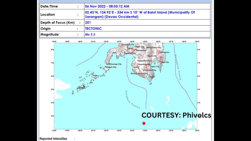 Sarangani, Davao Occidental niyanig ng magnitude 5.5 na lindol