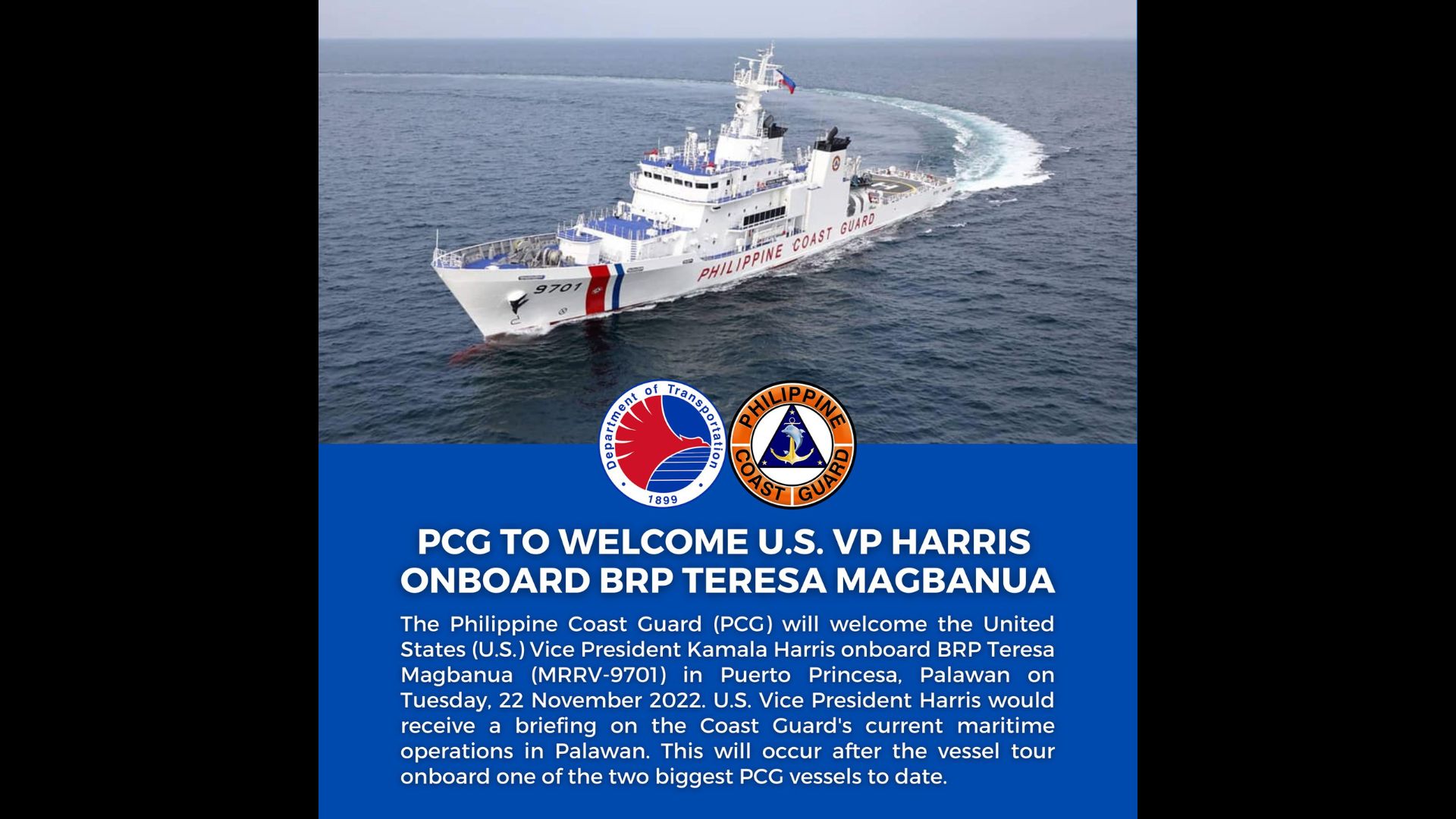 Coast Guard sasalubungin si U.S. VP Harris sa Puerto Princesa, Palawan