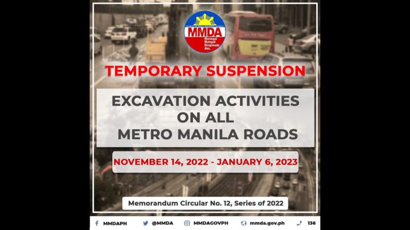 Road works at repairs sa mga pangunahing kalsada sa Metro Manila suspendido simula ngayong araw