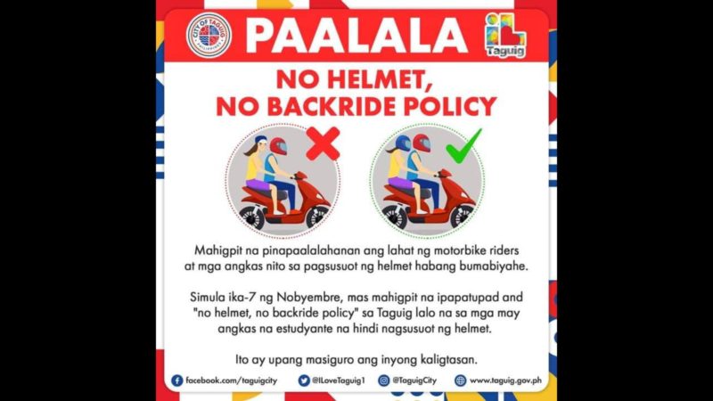 “No helmet, No backride” policy istriktong ipinatutupad sa Taguig