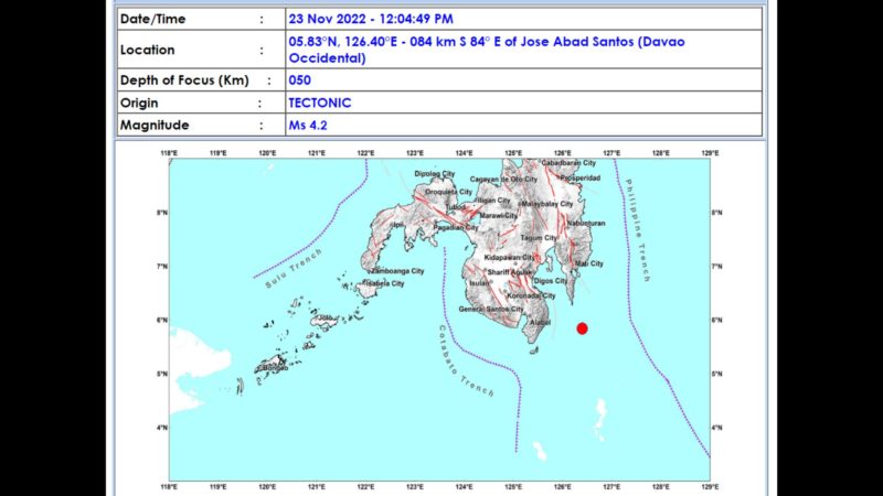 Davao Occidental niyanig ng magnitude 4.2 na lindol