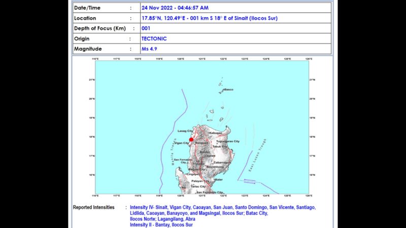 Ilocos Sur niyanig ng magnitude 4. 9 na lindol