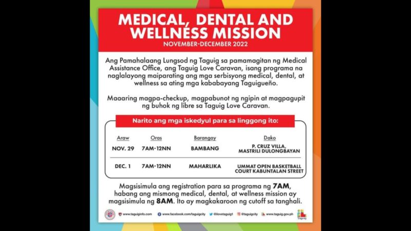 Libreng medical, dental at wellness services para sa mga taga-Taguig