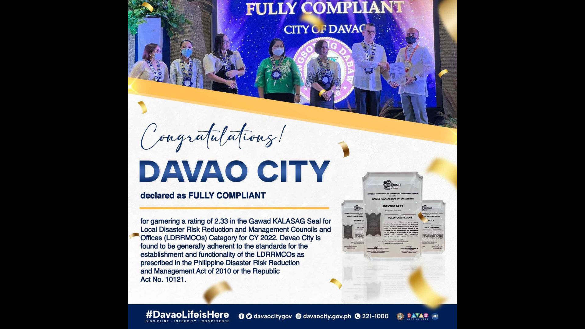 Davao City Government tumanggap ng “Gawad Kalasag Seal of Excellence” mula sa NDRRMC