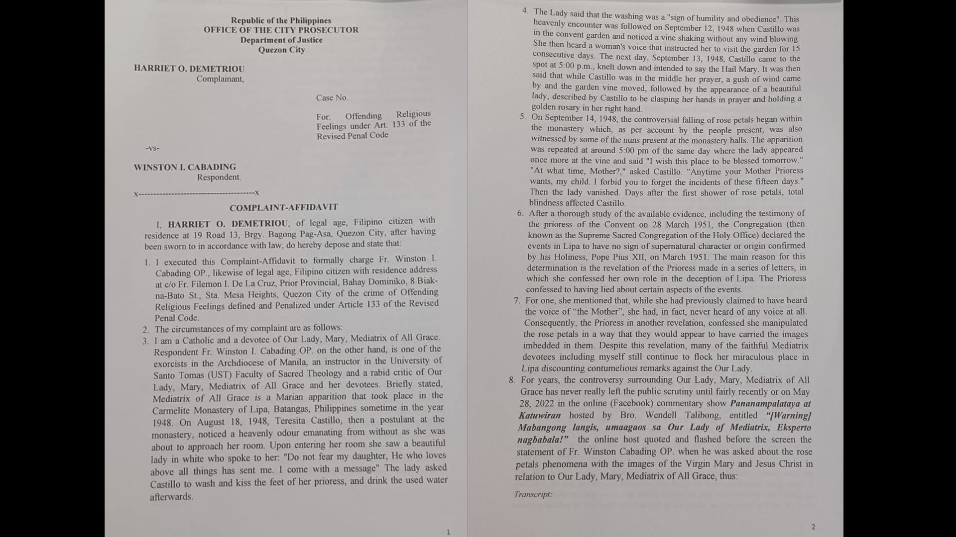 Pari na nangutya umano ng “birhen” kinasuhan ng ex-Sandiganbayan Justice