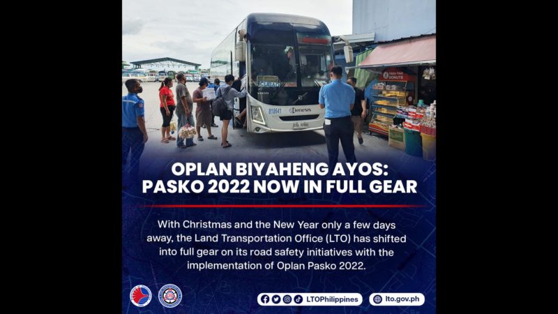 LTO tiniyak ang kahandaan sa pagpapatupad ng Oplan Pasko 2022