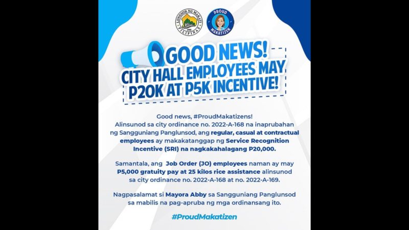Mga empleyado ng Makati City Hall tatanggap ng P20K na SRI