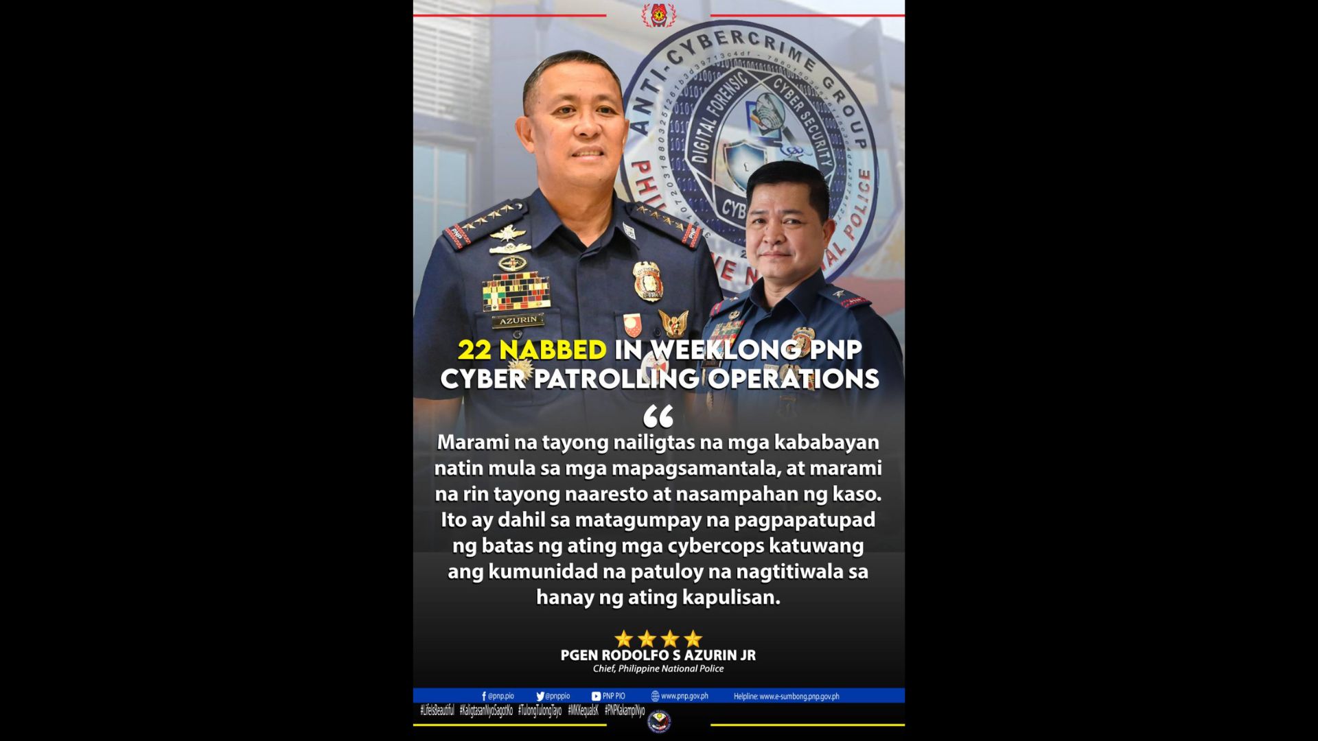 22 arestado sa ikinasang Cyber Patrolling Operations ng PNP sa loob ng isang linggo