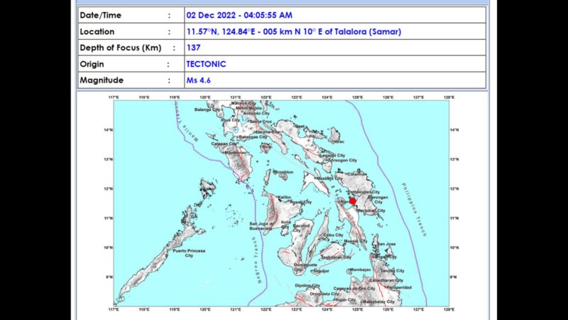 Talalora, Samar niyanig ng magnitude 4.6 na lindol