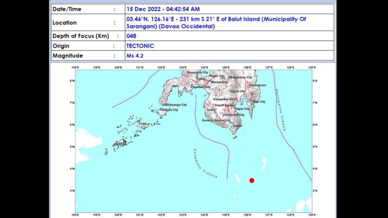 Davao Occidental niyanig ng magnitude 4.2 na lindol