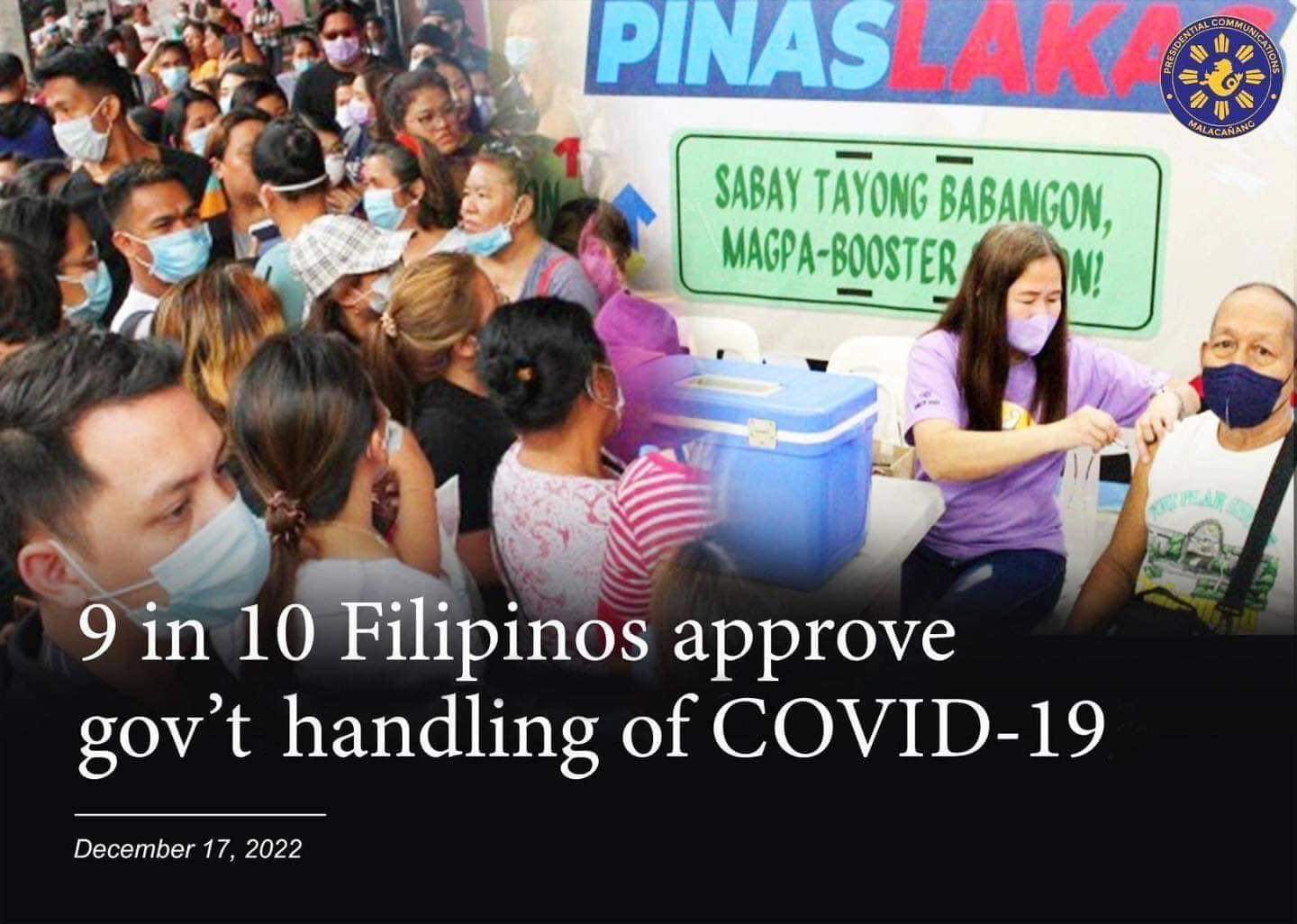 9 sa bawat 10 Pilipino aprubado ang pagtugon ng Marcos admin sa COVID-19 pandemic