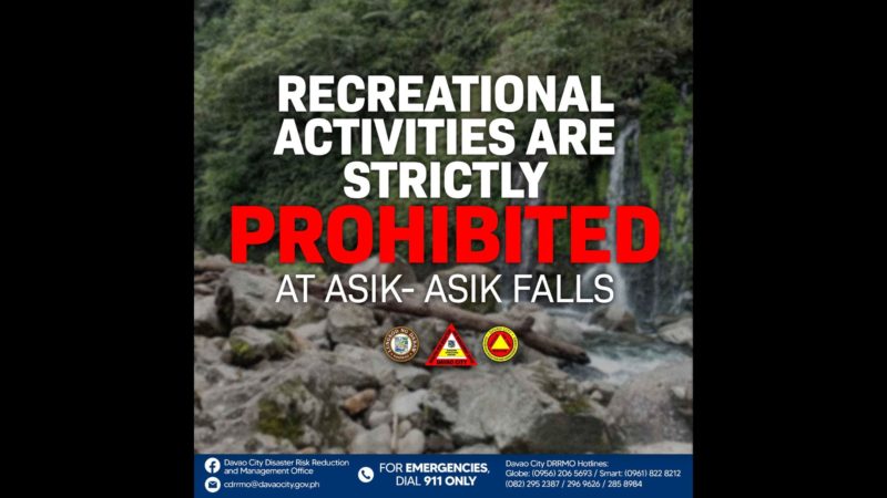 Asik-Asik Falls sa Baguio District, Davao City isinara sa publiko dahil sa pangamba ng landslide