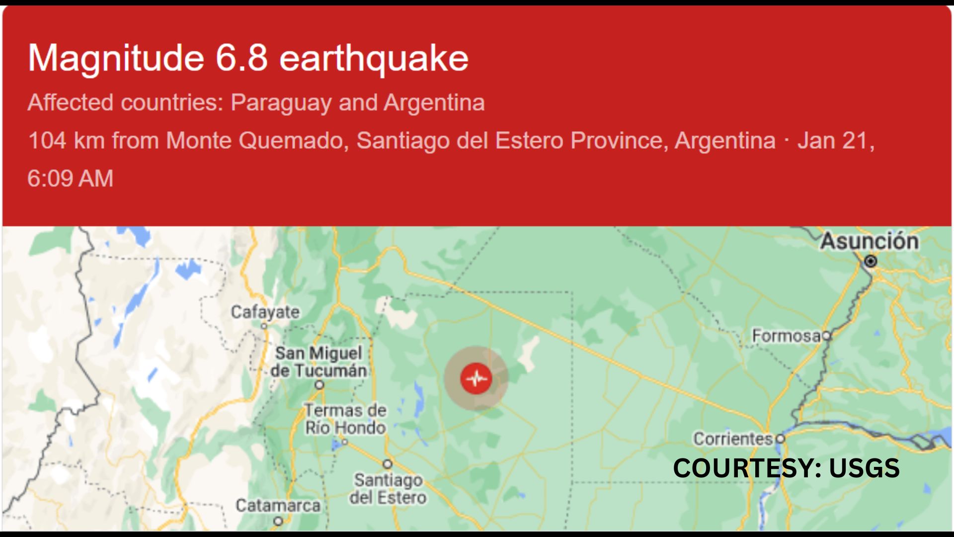 Magnitude 6.8 na lindol tumama sa Argentina