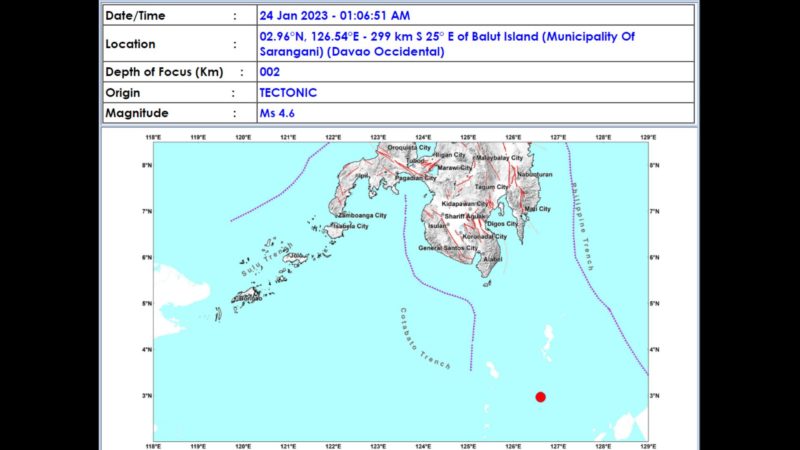 Sarangani, Davao Occidental niyanig ng magnitude 5.2 na lindol