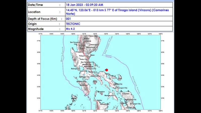 Camarines Norte niyanig ng magnitude 4.2 na lindol