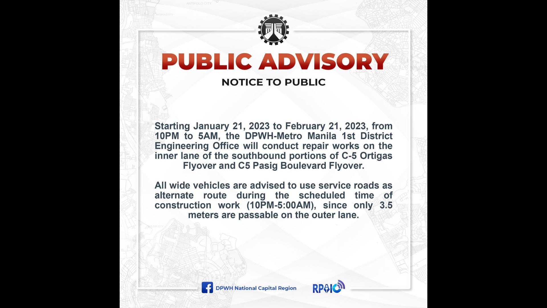 DPWH itutuloy ang repair sa iba pang bahagi ng C5 Ortigas Flyover at C5 Pasig Boulevard Flyover