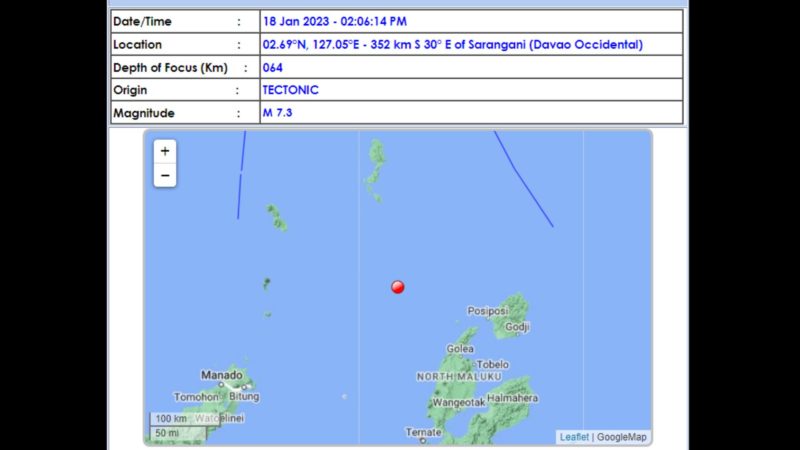 BREAKING: Sarangani, Davao Occidental niyanig ng magnitude 7.3 na lindol